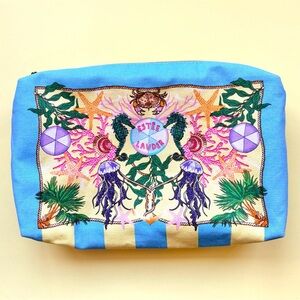 ESTEE LAUDER Sea Printed Cosmetic Makeup Bag Blue 9" x 2" x 5"